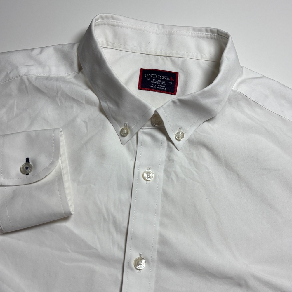 UNTUCKit White Mens XL Wrinkle Free Cotton Button Down Long Sleeve Formal Shirt
